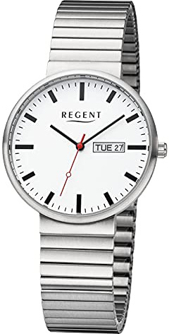 REGENT Herrenuhr mit Edelstahl Zugband 38 MM Durchmesser DayDate Datum Wochentag F-1354