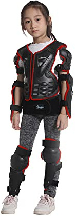 Reomoto Kids Full Body Protector Youth Motorcycle Cycling Skiing Motorbike Riding Bike Vest Jacket Knee Elbow Protectors(with shoulders Red), RE345218RED-001, One Size