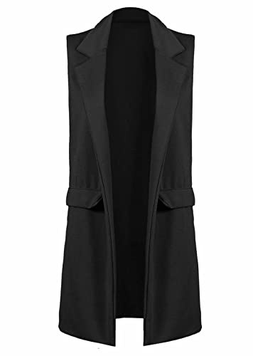 Hamishkane Ladies Sleeveless Open Front Long Waistcoat Plain Crepe Jacket Casual Duster Coat