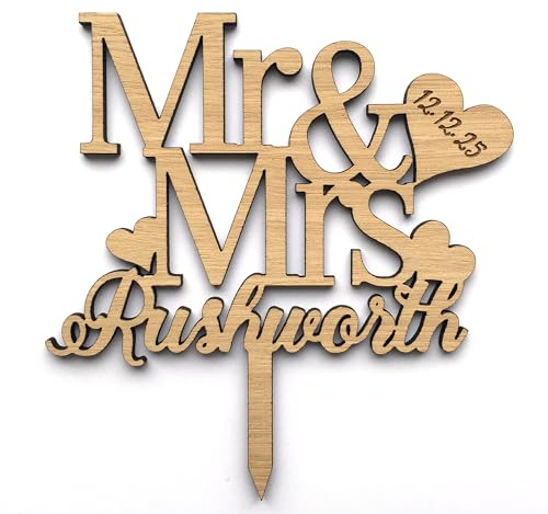 Personalised Mr & Mrs Cake Topper Oak Wooden Wedding/Anniversary Cake Topper/Perfect for a Wedding or Anniversary Party Decoration