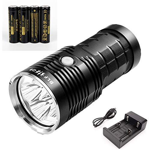 Torcia elettrica ad standby ultra-lunga BLF Q8 4 * XPL 5000LM Potente LED Torcia LED 18650 Professional Searchight Procedura di funzionamento multipla Come banca di potenza e accessori da campeggio