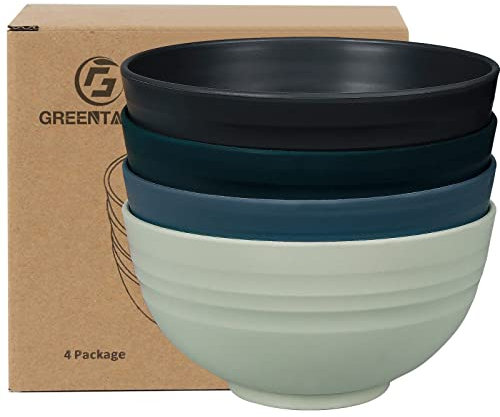 Greentainer Unbreakable Cereal Bowls, Large 24 OZ Plastic Bowl, Lightweight, Dishwasher and Microwave Safe, Ideal for Cereal, Salad, Soup and Noodles (Dark Coastal-Medium, Set of 4)
