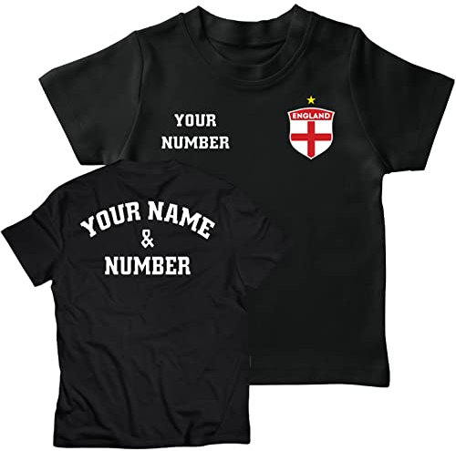 lepni.me T-shirt för barn England Fotbollströja med Ditt Namn och Nummer - England Flaggmärke Personlig Retro Anpassad topp VM 2022 Fotbolls EM Fans (12-13 år Schwarz Flerfärgad)
