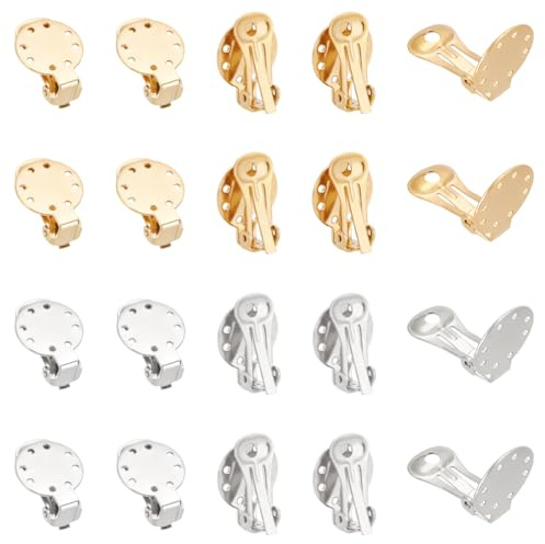 UNICRAFTALE 20 Stk 2 Farben Edelstahl Clip-on Ohrring Flache Runde DIY Ohrringe Zubehör Metall Nicht Durchbohrende Ohrringe Rohlinge Clip-on Ohrring Selber Machen Set Für Damen Schmuckherstellung