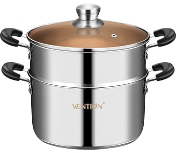 VENTION Vaporizador de verduras pequeño de 9.4 pulgadas, vaporizador de acero inoxidable para cocinar, olla de vapor de inducción de 4.8 cuartos de galón, olla de vapor