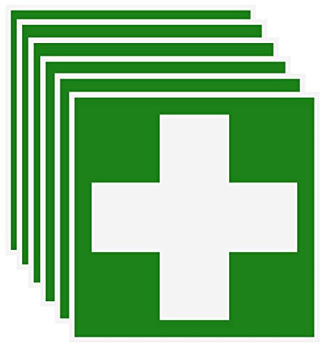 Erste Hilfe Aufkleber – Grünes Kreuz Rettungszeichen – Selbstklebend Hinweisschild für Verbandkasten - 10x10 cm (6)