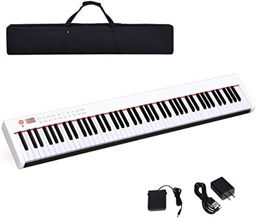 GOPLUS 61/88 Tasten Digitalpiano mit Anschlagdynamischen Standardtasten, Tragbares E-Klavier mit 128 Klänge & Rhythmen, Pedal, Keyboard mit Lehr- & Metronom-Funktionen, MIDI(88 Tasten, Weiß)