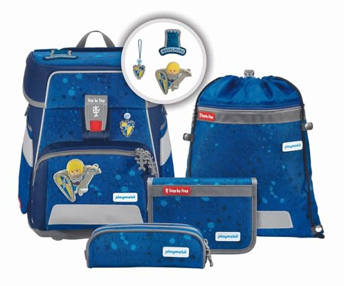 Step by Step Schulranzen-Set Space Playmobil „Novelmore Arwynn“ 5-teilig, ergonomischer Tornister, höhenverstellbar mit Hüftgurt, für die Grundschule, ab der 1. Klasse, 20L, blau, Novelmore-Design