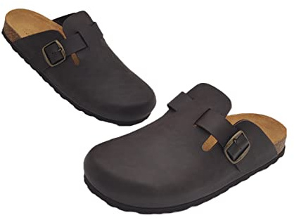Rasgos maravillosos Sabot para hombre de piel ecológica chanclas cerradas invierno verano zuecos de paseo, hogar y jardín, banda ajustable, producto ecológico fabricado en España, cuero, 45 EU