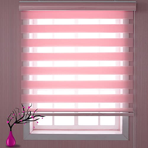 Verdunkelungsrollo Seitenzugrollo 85x320cm Klemmfix ohne Bohren verdunkelnd Sonnenschutzrollo Rollo Doppelrollo Doppelrollo Klemmrollo für Fenster/Türen Zebrarollo, Rosa