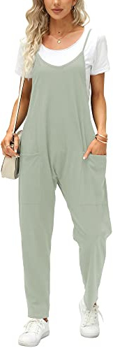 Ebifin Hängselbyxor dam, arbetsbyxor, sommar, lös overall, jumpsuit, ärmlösa hängselbyxor med stora fickor., Mint, L