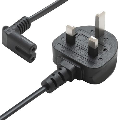 TRD Figure 8 Power Lead 2M - Black Angled 2 Pin IEC C7 UK Plug TV Power Cable Compatible with PS5, Xbox Series X, Samsung, Sony, LG, Panasonic TVs