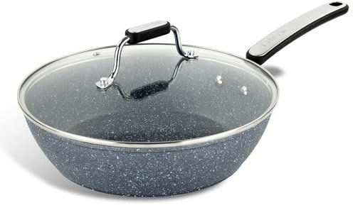 Scoville Expert Neverstick+ 26cm Sauté Pan, Deep Non-Stick Frying Pan with Lid, Suitable for All Hobs Including Induction, Dishwasher Safe, PFOA Free, Thick Gauge Aluminium, Grey