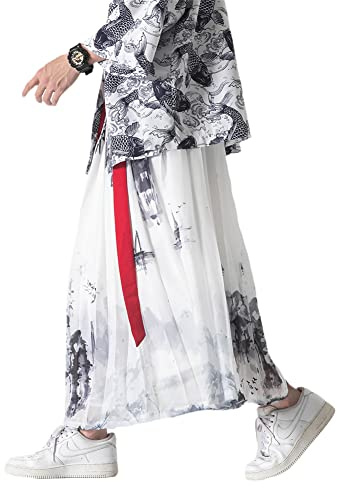 AAPAH Men Streetwear Wide Leg Pants Mens Cotton Linen Harem Male Chinese Style Baggy Hakama Han Fu Trousers s1 M