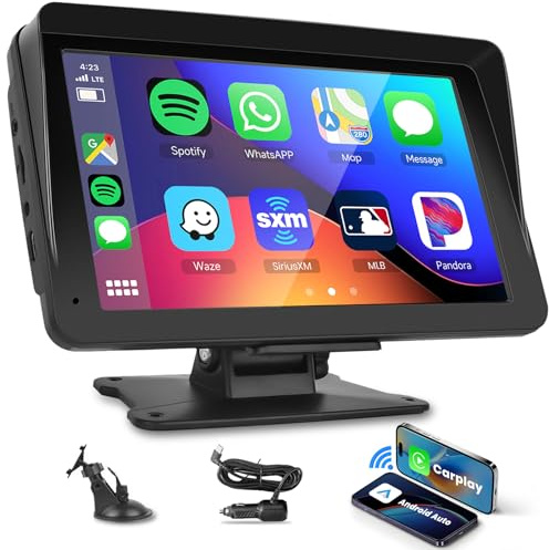Podofo Wireless carplay Autoradio 7'' Touchscreen Android Auto Airplay Bluetooth AUX FM Transmitter Portable Radio Verstellbare Basis Einfach-Zwei Wege Installation DC7-32V