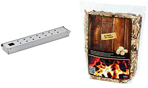 RÖSLE Räucherbox VIDERO Edelstahl, Hochwertige Smokerbox für Raucharoma im Gasgrill & Räucherchips Hickory, 750 g, für Räucherbox auf Smoker, Holzkohle- und Gasgrills, rauchaktiv, naturbelassenes Holz