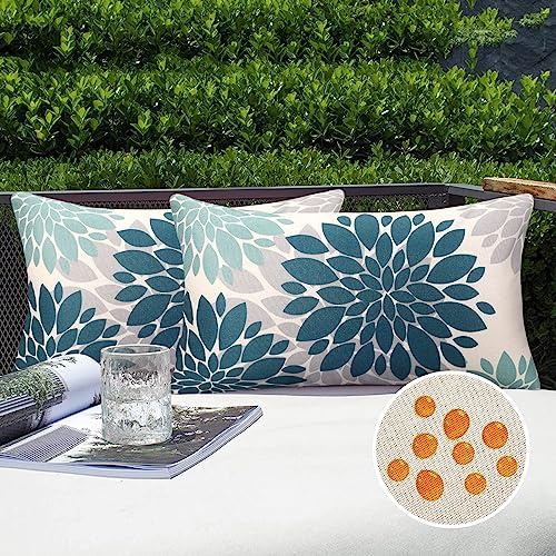 Serento Kissenbezug wasserdichte Kissenbezüge Blau 30x50 cm Sofakissen Frühling Sommer Dekokissen Moderne Boho Deko Kissenhülle Leinen wasserdichte Kissen ür Garten Terrasse Bed Büro 2er Set