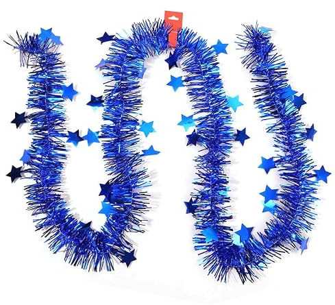 6 Stück Weihnachten Lametta Girlande, 2M * 5CM Glänzende Weihnachtsbaum Girlande Flauschigen Weihnachtsdeko Metallisch Girlande Weihnachtsbaum Dekoration für Party Innen Außen Dekorationen -Blau