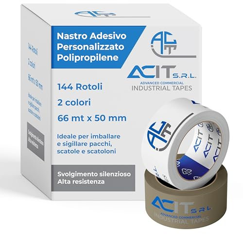 ACIT Kundenspezifisches Klebeband, Verpackungsband für Pakete und Umzugskartons, personalisiertes Logo Klebeband, 144 Rollen 2 oder 3 Farben, 66 Meter (2 Farben)