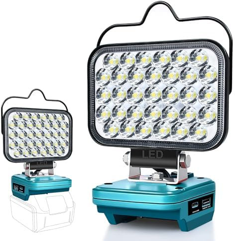 Edtran Battery Lamp for Makita 18 V, 66 W Wireless LED Work Light, Battery, 6600 LM Bright LED Spotlight, Portable Floodlights, Construction Site Lamp, Battery Headlight with Type C and USB Charging