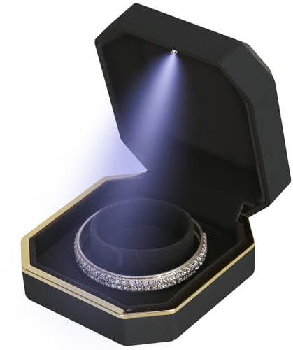 Luxury LED Jewelry Bracelet Gift Box with LED Light, Velvet Small Jewelry Box Storage Case Organizer Holder for Wedding, Engagement, Proposal, Birthday and Anniversary (Black)