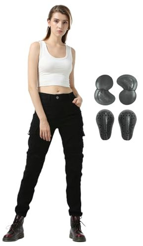 HULG Pantaloni Moto Donna,Jeans da Moto Slim Fit da Donna con Protezioni per Ginocchia E Fianchi, Pantaloni da Moto Skinny Elastici (Black,M)