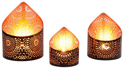 3er Set Orientalischer Teelichthalter Yous aus Metall in Schwarz 15 cm