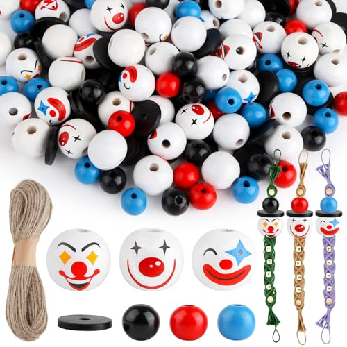 lahnao 180 Stück Holzkugel mit Gesicht für 60 Sets Clown, Clown Basteln Karneval Deko, Fasching Zirkus Deko Anhänger, Holzköpfe für Sorgenwürmchen, DIY-Basteldekoration und Schmuckherstellung