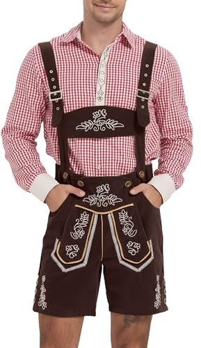 LVCBL Herren Lederhose kurz Trachtenhose Oktoberfest Outfit Herren Dunkelbraun XL