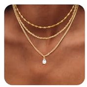 Kakonia Kette Damen – Layering Gold Halskette, 14K Goldkette mit CZ und Herz-Anhänger, Mehrreihig, Hypoallergen & Wasserfest – Verstellbarer Layering Schmuck für Frauen