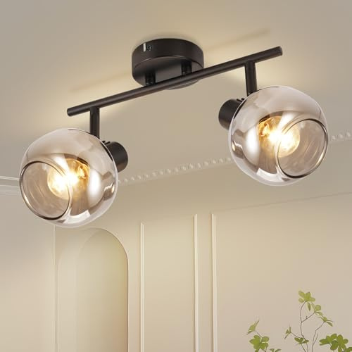 CBJKTX Deckenlampe Schwarz Deckenstrahler 2 Flammig 350° Schwenkbar