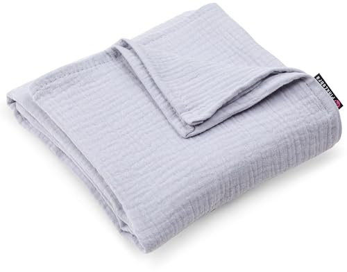 PinkZebra Babydecke 80 x 80 cm Musselin, weiche Bio-Musselin Decke, Baby Decke, weiche Krabbeldecke für Neugeborenen, Musselindecke, Pucktuch, Grau