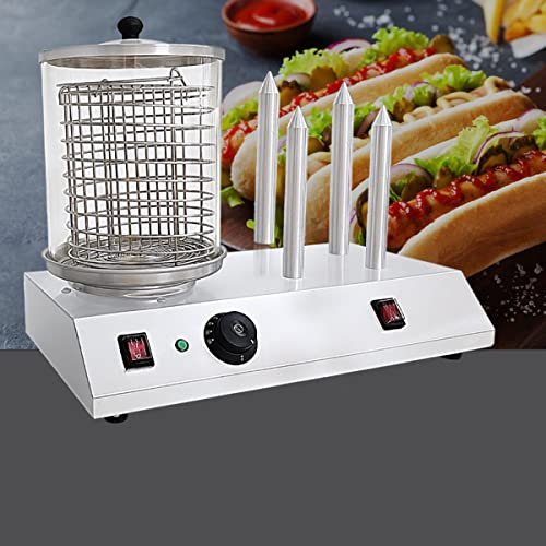 XNXYSMKJ Macchina Professionale per Hot Dog, Temperatura Regolabile 30-100 ℃, Macchina per Riscaldare Hot Dog con 3 Bastoncini di Pane in Acciaio Inossidabile (4sticks)