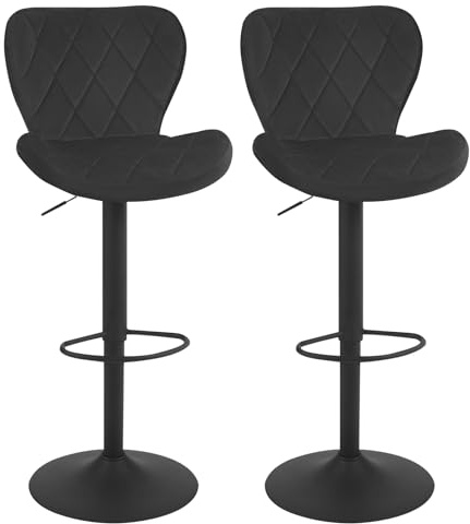 WOLTU Taburete de Bar Juego de 2, Taburete Cocina Giratorio con Respaldo y Reposapiés, Silla Barra Cocina Bistro, Terciopelo, Negro