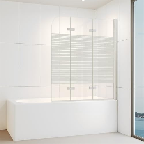 IMPTS 140x140 CM Duschwand für Badewanne 3 teilig Duschabtrennung Badewannenaufsatz Teilsatiniert Faltwand 180° Faltbar 6mm ESG-Sicherheitsglas mit NANO-Beschichtung | RECHTS