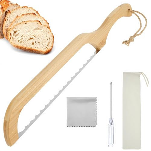 NCOALE Serrated Bread Knife, 40cm Stainless Steel Bread Slicer Wooden Bread Saw Cutter for Sourdough Bagel Baguettes Cake Fruit