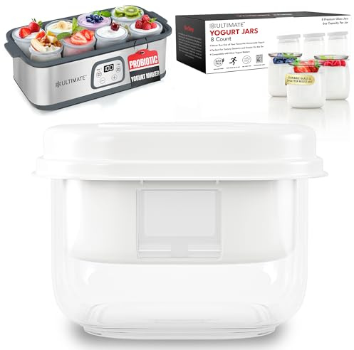 Ultimate Jars with Yogurt Maker and Eight 6oz Jars plus Yogurt Strainer Bundle - Make Trillions of Live Probiotics at Home and Make Greek Yogurt