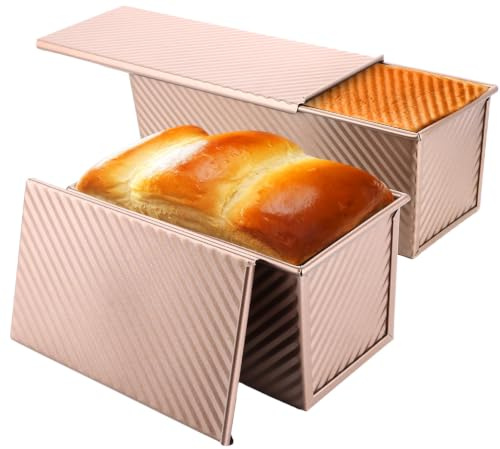 WOPPLXY 2 Pièces Moule a Pain de Mie avec Couvercle, 450g + 1000g Moule Pain de Mie, Anti-Adhésif Moule a Pains Or Rose en Acier au Carbone pour La Cuisson