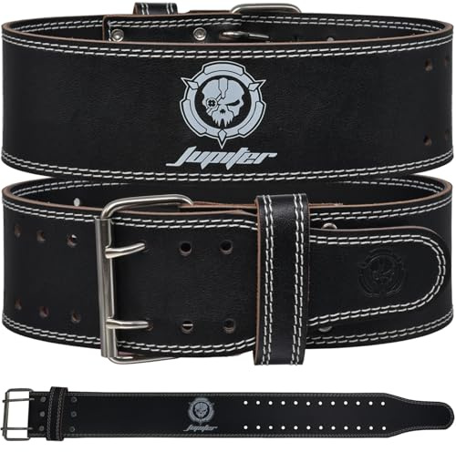 Weight lifting Belt (6mm Thick) - Genuine leather, offering back support. Double-pronged buckle, ideal for weightlifting, powerlifting, squats and deadlifts(White L)