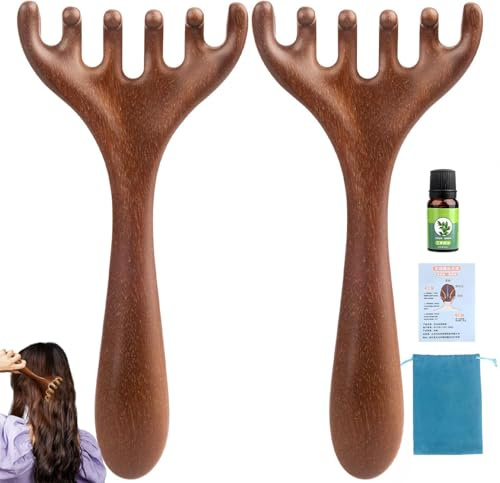 Kopfhaarmassagegerät, 2 Stück Holz Kopfhaut Massagebürste, kopfmassagegerät, Kopfmassage Kamm Massagewerkzeug Scalp Massager für Entspannende Kopfhautpflege Ideal für Mutter, Schwester und Freund