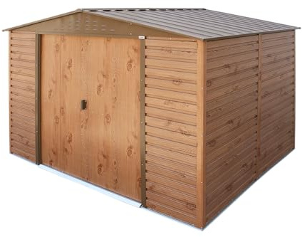 Duramax Alpine 10 x 8 (7,82 m²) Abri de Jardin en métal avec Base, Acier galvanisé à Chaud, Structure de Toit renforcée, Abri de Jardin sans Entretien et résistant aux intempéries, Grain de Bois