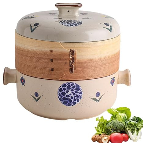 Olla de cerámica japonesa, cazuela de barro de estilo japonés, olla con vaporera, olla de barro antiadherente(1.5L)