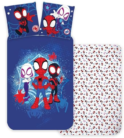 Spidey Spiderman Housse de Couette 140x200 + Taie 65x65 100% Coton Cadeau | Parure de lit réversible 1 personne | Spidey en pleine acrobatie | Licence officielle Marvel | Oeko-Tex | Garçon 3-8 ans