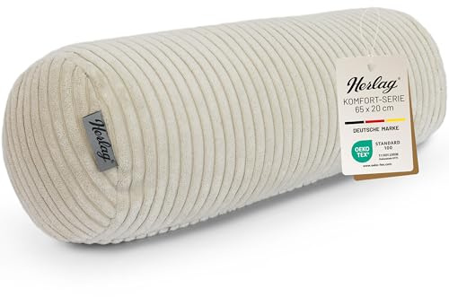 Herlag Kissenrolle Ella Cremweiß 65x20cm - Große Nackenrolle aus Kord - Unterstützendes Seitenschläferkissen - Kuschelige Sofarolle für Erwachsene & Kinder - Waschbare Dekokissenrolle - Öko Tex 100