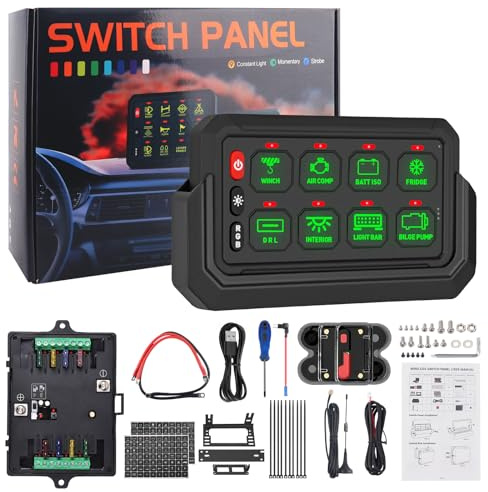 Chelhead - Panel de conmutación inalámbrico de 8 bandas, control de hasta 81 m, caja de relé de control panel de conmutación multifunción 4 modos de iluminación, compatible con vehículos marinos