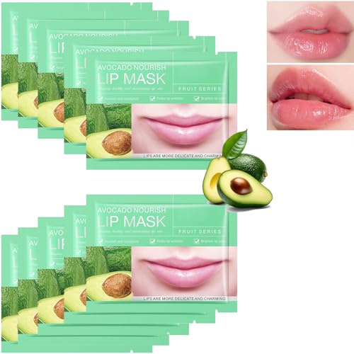 Virecose 10pcs Masque à Lèvres au Collagène, Avocat Masque Levres Hydratant Patch Collagène Coussinets hydratants pour les lèvres anti-rides Anti-âge Firms Hydrate les lèvres
