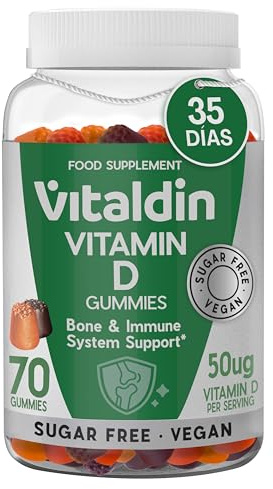 VITALDIN Vitamina D Gominolas 2000 UI Adultos y Niños - Sin Azúcar - 70 uds | Gummies Veganas Sin Gluten con 2000 UI de Vitamina D; Sistema Inmunitario, Huesos y Absorción de Calcio; 1 Mes; Sabor Frutas.