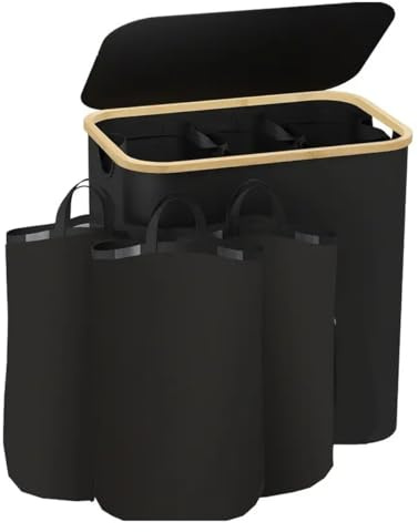 lomonmen Cesto para la Colada con Tapa 160L,Cesto de Ropa Sucia con 3 Compartimentos,Cesta de Ropa Sucia Plegable y Bolsa Extraíble para Dormitorio,Baño,Lavadero