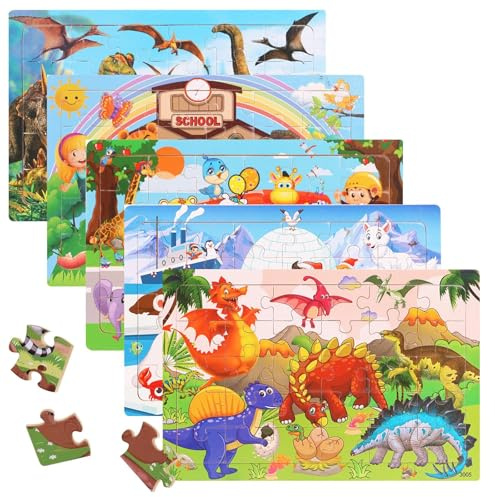 kelav Puzzle Ab 3,Holzpuzzle Kinder 5x24 Teilen,Puzzlekinder,Steckpuzzle,Vorschule Lehrreiches Spielzeug,Holz Puzzle Ab Jahren 3 4 5 6 Jahre für Kinder Mädchen Jungen (#4)