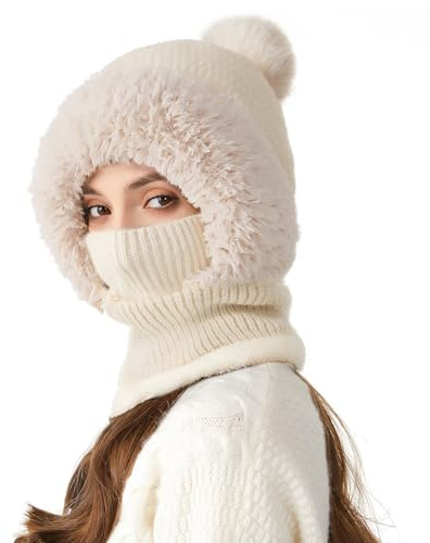 TAGVO Winter Sturmhaube Mütze Damen, Warme Balaclava Gesichtsmaske Winddichte Vollgesichtsmaske, Verstellbare Skimaske Kapuzenschal, Winter Fleecemütze für Skifahren Radfahren - Universalgröße
